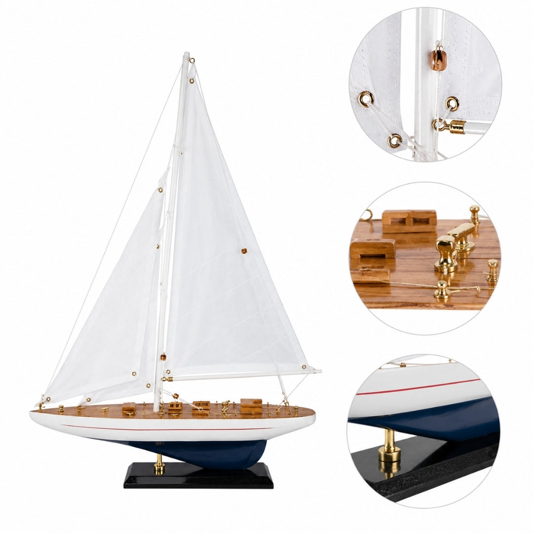Modelo de yate de madera Enterprise de 49 cm con grabado personalizado