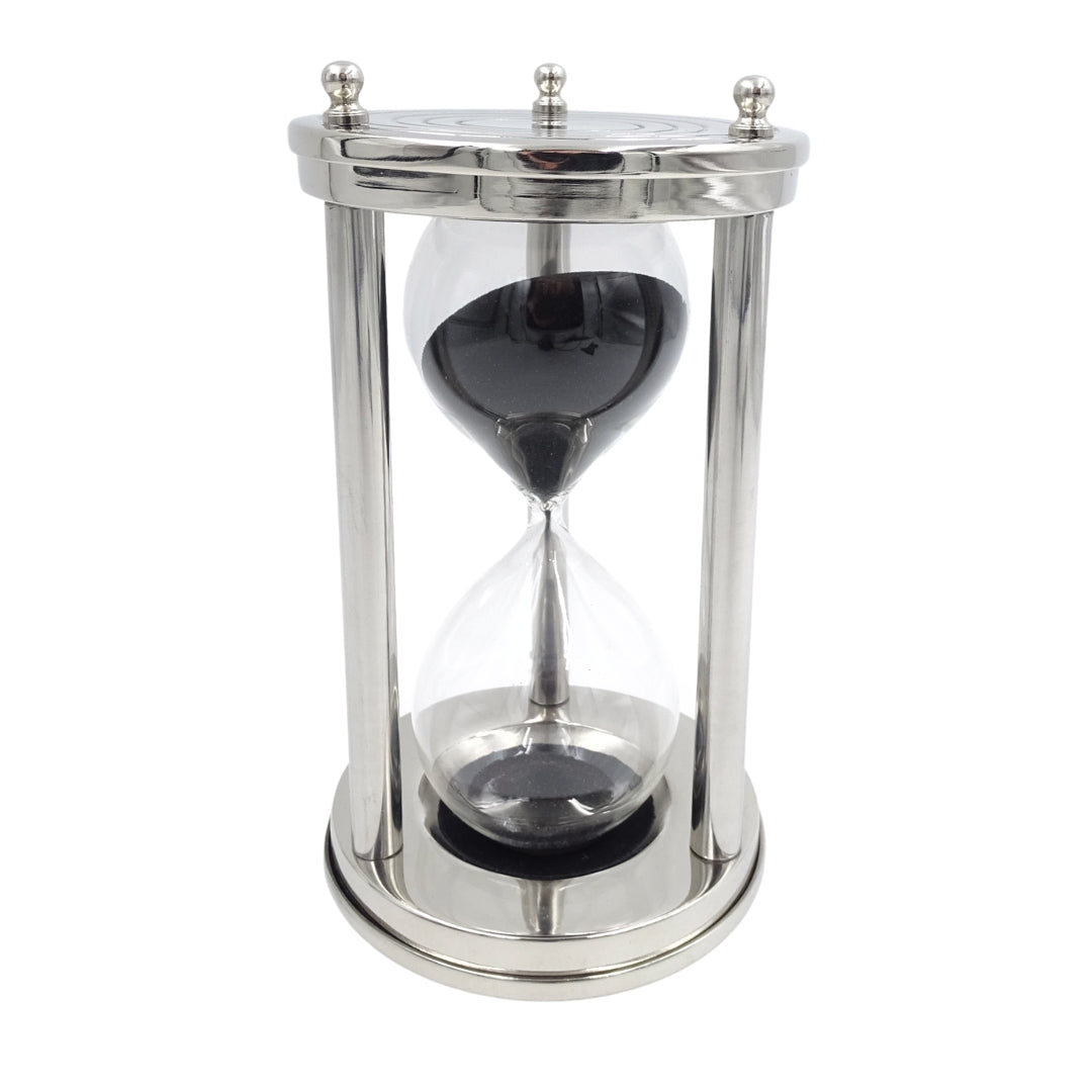 Reloj de arena de aluminio 15 min con posibilidad de personalización mediante grabado, negro, 10,15x10,15x20,25 cm