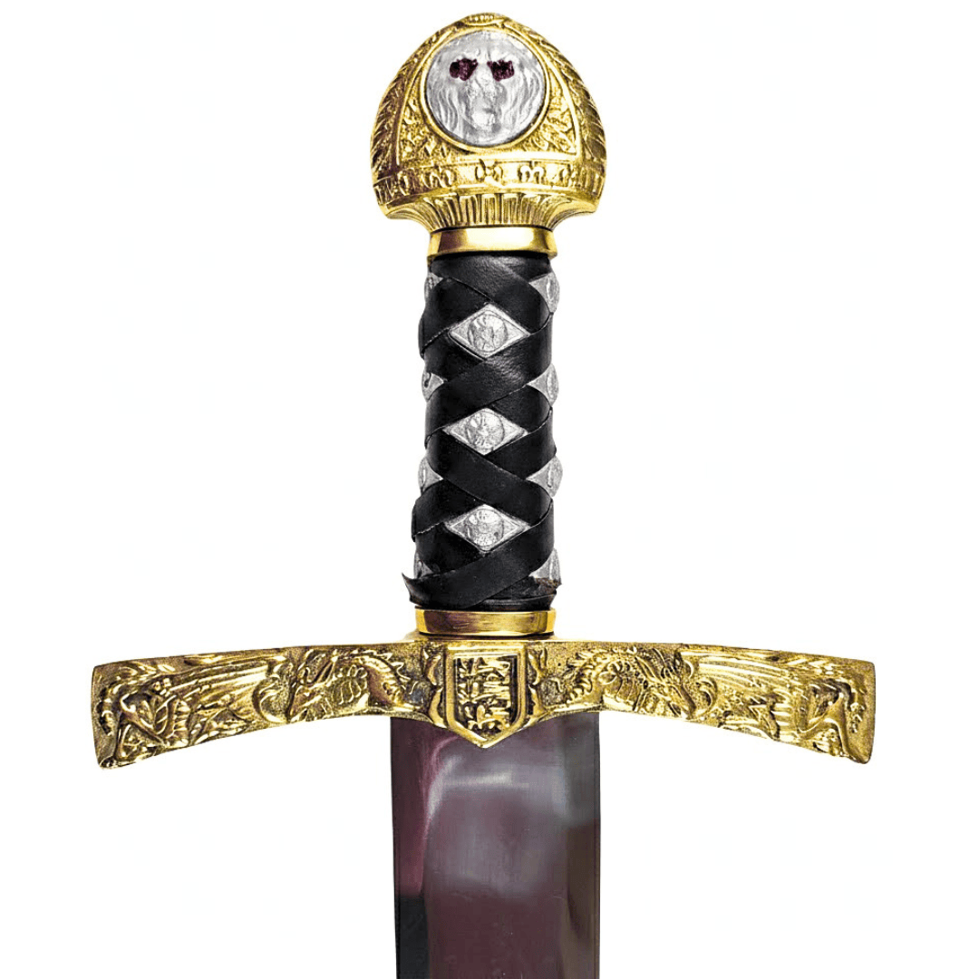Réplica de la espada Excalibur del Rey Arturo con grabado – 98,5 cm, hoja de acero, empuñadura de latón  