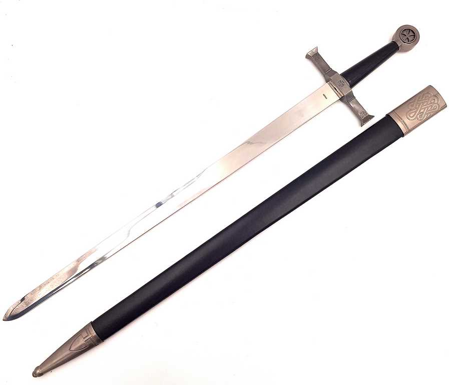Espada de caballero de acero de 84 cm en funda - Réplica SW-114 con posibilidad de personalización con grabado