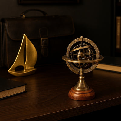Astrolabio de latón de 14 cm con grabado - regalo único para amantes de la astronomía, elegante decoración de latón y madera en color dorado