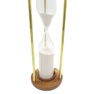 Reloj de arena de latón y madera de 30min, personalizable con grabado: un regalo elegante para cualquier ocasión, 30,5cm de alto, arena blanca y materiales clásicos