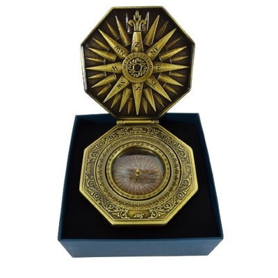 Brújula magnética cardán exclusiva H43 de latón y madera con grabado personalizado