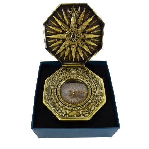 Brújula magnética cardán exclusiva H43 de latón y madera con grabado personalizado
