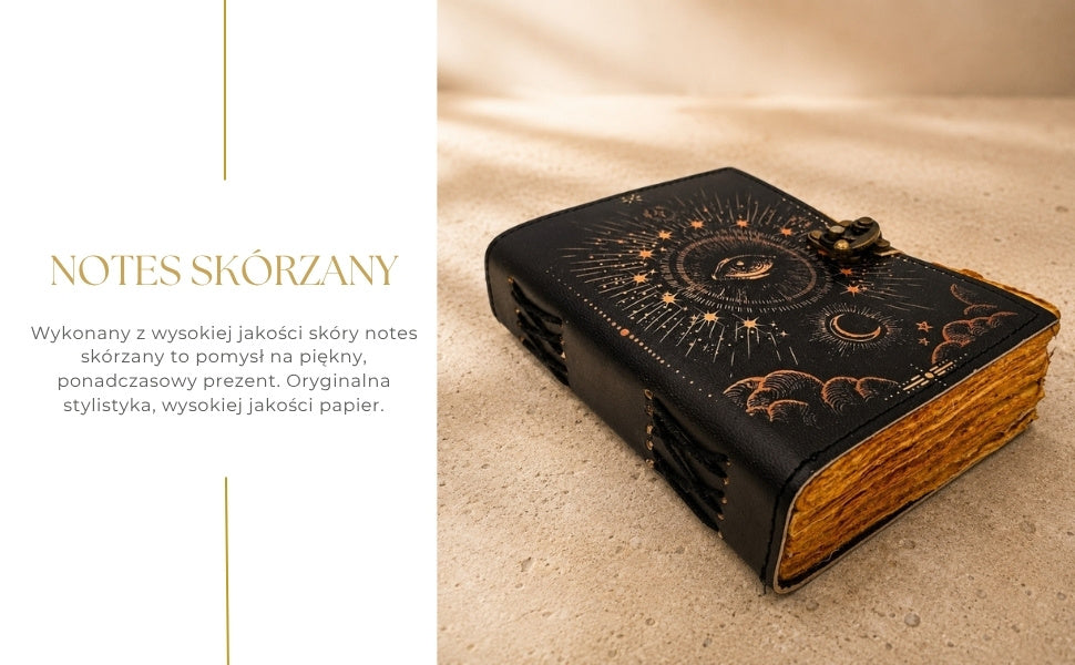 Cuaderno Ojo Cósmico con Grabado - Cuaderno de Piel Retro con 200 Páginas de Papel Amarillo de Piel de Cabra