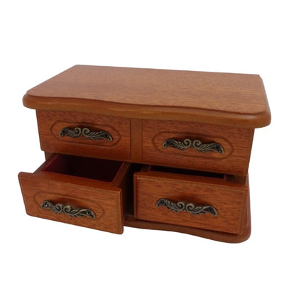 Caja de música de madera tipo joyero con espejo y grabado: un elegante regalo para joyas con dos cajones, 10cm de alto, melodía «The Entertainer»