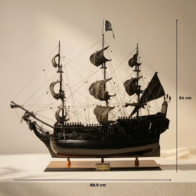 Modelo de barco pirata Perla Negra BP80R con posibilidad de personalización con grabado, longitud 89 cm, regalo exclusivo para cualquier ocasión, artesanía artística, base de madera