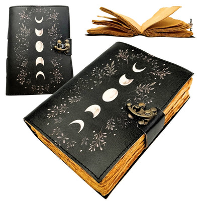 Cuaderno de Piel Retro con Fases de la Luna y Grabado