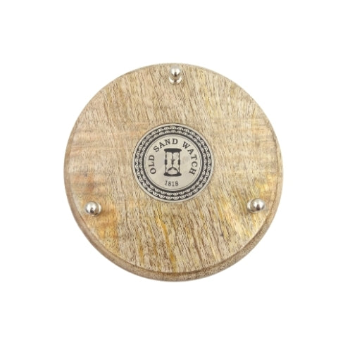 Reloj de arena de latón y madera de 10 minutos con grabado - Regalo elegante en color negro, altura 25 cm, hecho de metal, vidrio y madera de mango