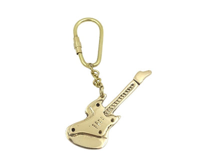 Mosiężny Brelok do Kluczy w Kształcie Gitary z Możliwością Personalizacji Grawerem – Elegancki Prezent dla Gitarzysty i Miłośnika Muzyki, 10 cm, Granatowe Pudełko