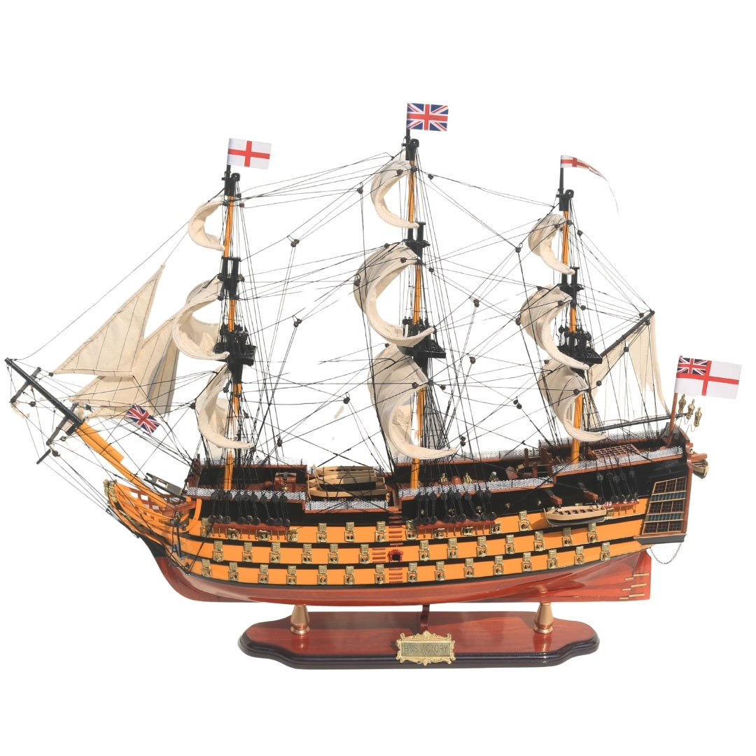 Modelo montado del velero HMS Victory de 80cm con posibilidad de personalización mediante grabado - Decoración exclusiva para regalo, hecho a mano con madera exótica, alta calidad y atención a los detalles