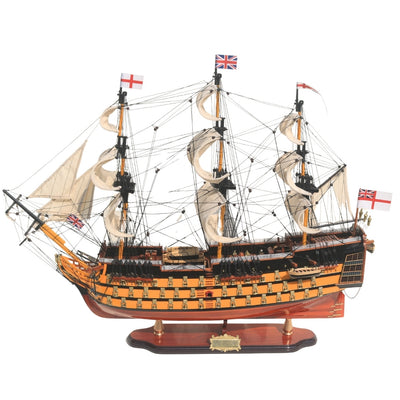 Modelo montado del velero HMS Victory de 80cm con posibilidad de personalización mediante grabado - Decoración exclusiva para regalo, hecho a mano con madera exótica, alta calidad y atención a los detalles