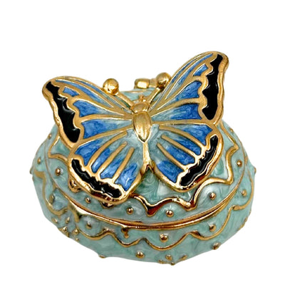 Exclusiva caja joyero mariposa con cristales, personalizada con grabado, blanco y dorado, altura 3,5 cm