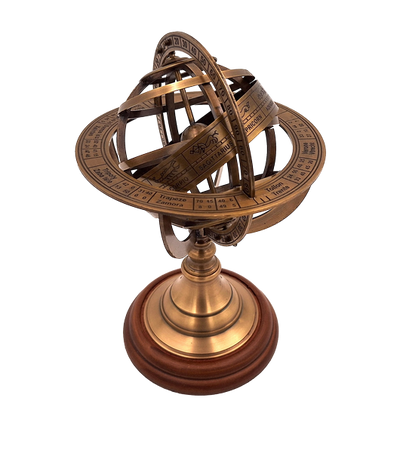 Astrolabio de latón de 21 cm con base de madera - Regalo personalizado para amantes de la astronomía en color dorado