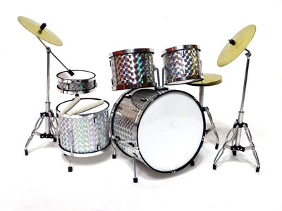 Mini batería coleccionable MDR-0039 en color plateado-cromado, escala 1:5, posibilidad de grabado personalizado, ideal para regalo, altura 15 cm, hecha de metal y plástico  