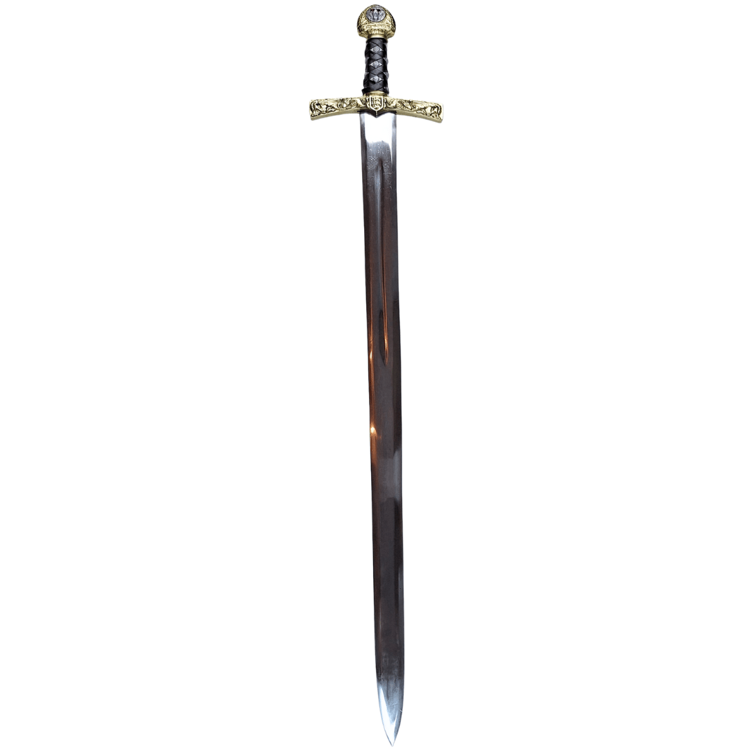 Réplica de la espada Excalibur del Rey Arturo con grabado – 98,5 cm, hoja de acero, empuñadura de latón  