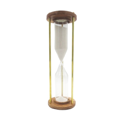 Reloj de arena de latón y madera de 30min, personalizable con grabado: un regalo elegante para cualquier ocasión, 30,5cm de alto, arena blanca y materiales clásicos