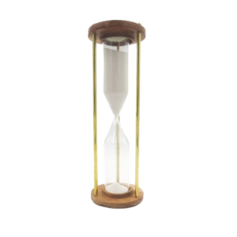 Reloj de arena de latón y madera de 30min, personalizable con grabado: un regalo elegante para cualquier ocasión, 30,5cm de alto, arena blanca y materiales clásicos