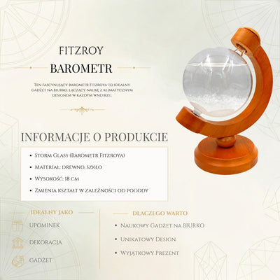 Barómetro de Tormenta Fitzroya Globo con Posibilidad de Grabado - Decoración Elegante para Escritorio en Vidrio y Madera, Altura 18,5 cm