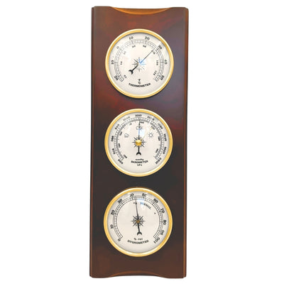 Estación Meteorológica Retro Elegante de 36 cm con Grabado – Barómetro, Termómetro, Higrómetro en Caja de Madera
