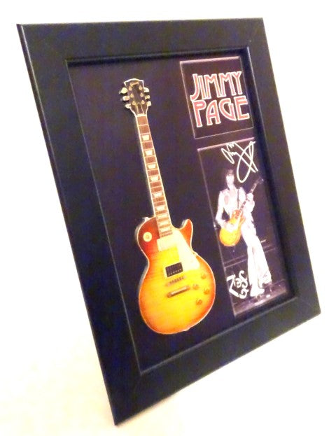 Mini guitarra estilo Jimmy Page con marco FMG-012, posibilidad de personalización con grabado, ideal para regalo, marco de madera 1,3 cm x 16 cm x 21,4 cm, mini guitarra de acero para colocar o colgar en la pared