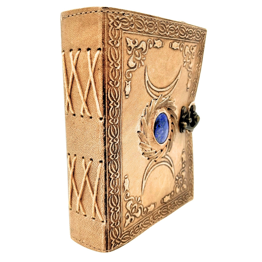 Cuaderno de Piel Retro con Piedra y Fases de la Luna