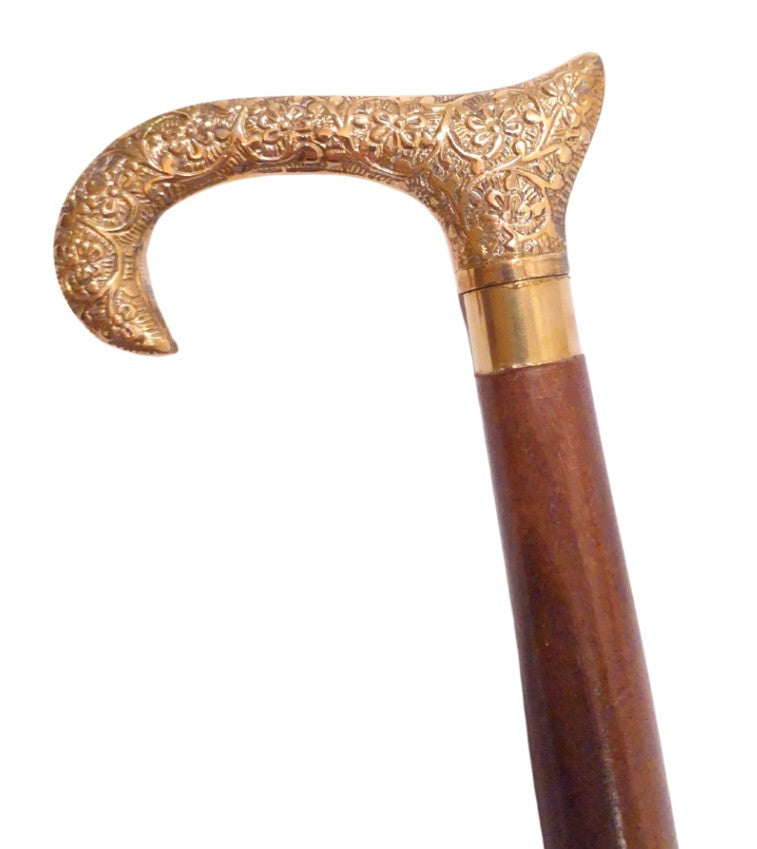 Bastón de madera para caminar con mango dorado - plegable - regalo elegante con opción de personalización mediante grabado - 91,5 cm, marrón con mango de latón