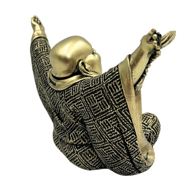 Figura de Buda alegre en dorado con opción de grabado personalizado - elegante decoración para regalo de 17,1 cm de altura en polyresina, simboliza riqueza y felicidad