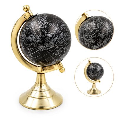 Globo decorativo Black & Gold con posibilidad de grabado personalizado – accesorio elegante para regalo, altura 20 cm, base de latón, mapa negro con inscripciones plateadas