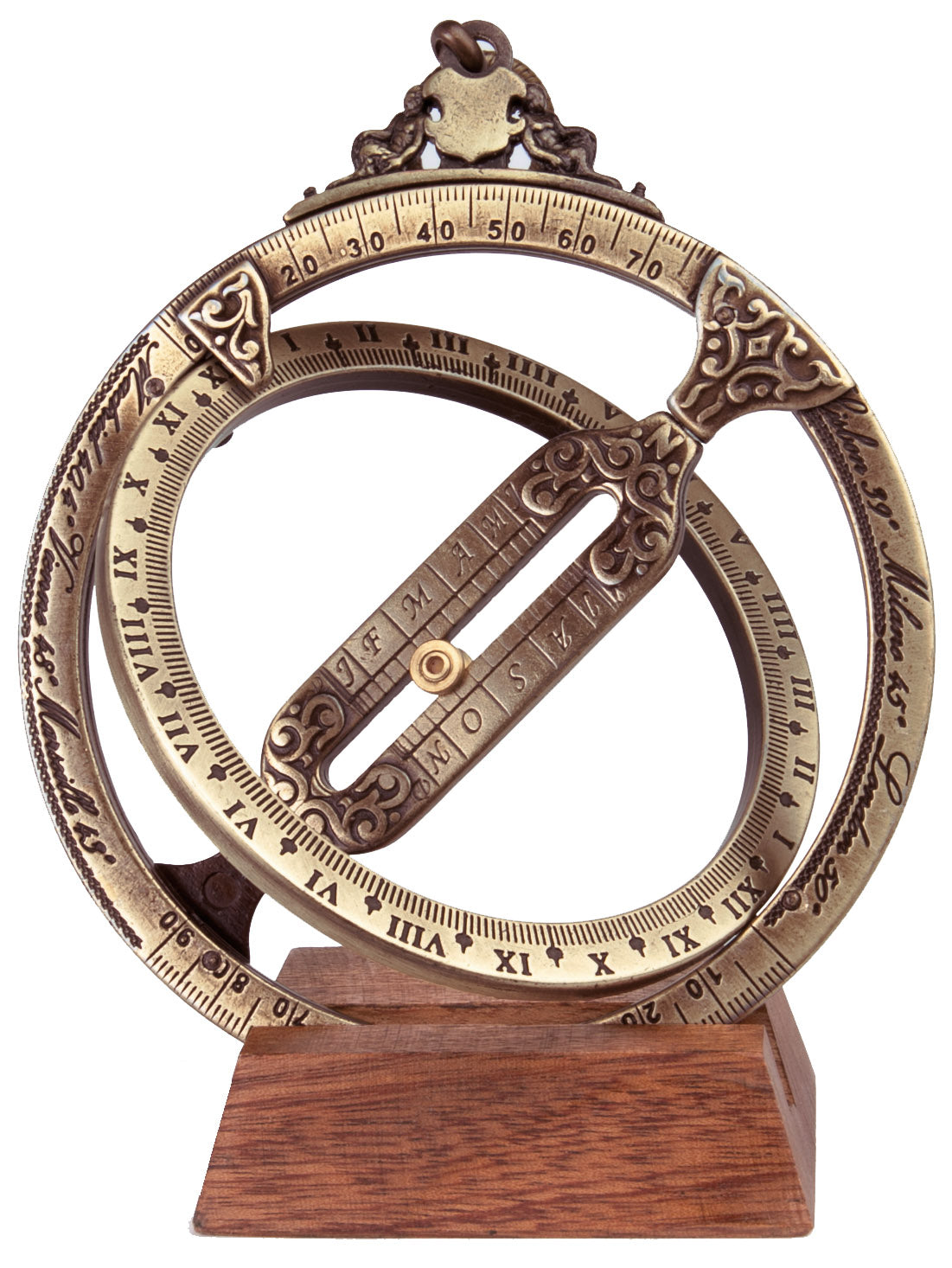 Reloj de sol H21 con anillos astronómicos, grabado personalizado, regalo elegante para escritorio, altura 12 cm, latón y zincal