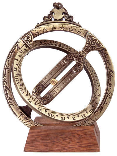 Reloj de sol H21 con anillos astronómicos, grabado personalizado, regalo elegante para escritorio, altura 12 cm, latón y zincal