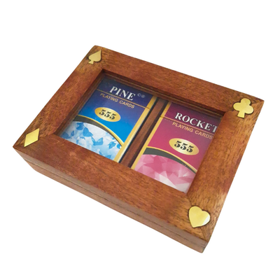 Elegante caja de madera con dos barajas de cartas DNU-007 con posibilidad de personalización mediante grabado