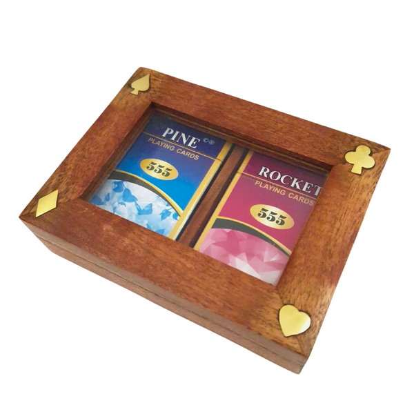 Elegante caja de madera con dos barajas de cartas DNU-007 con posibilidad de personalización mediante grabado