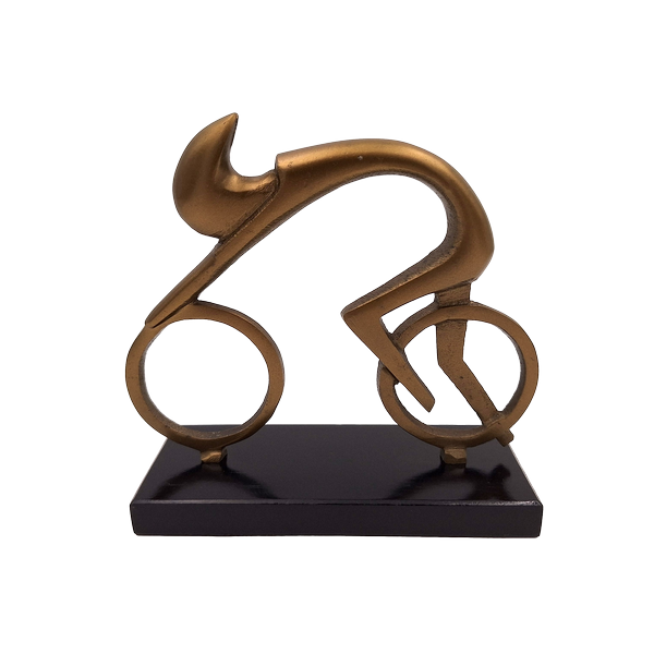 Figura de ciclista VB26/9 con grabado - Regalo elegante para ciclistas, altura 18 cm, latón y negro, decoración minimalista para interiores