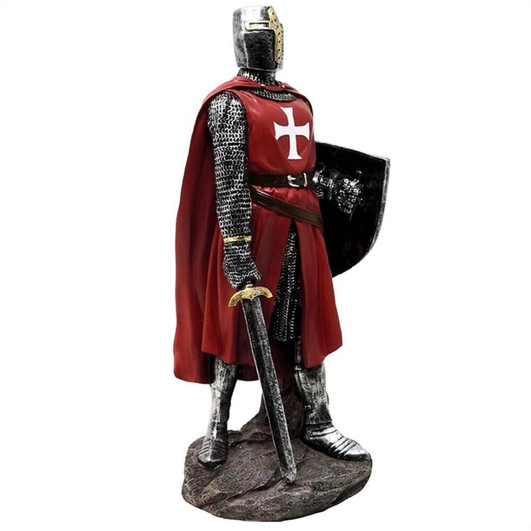 Figura de caballero cruzado de poliresina de 30 cm, personalizable con grabado