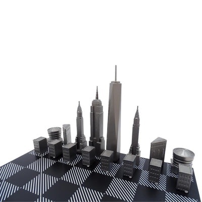 Ajedrez Skyline de Nueva York con grabado en acero inoxidable