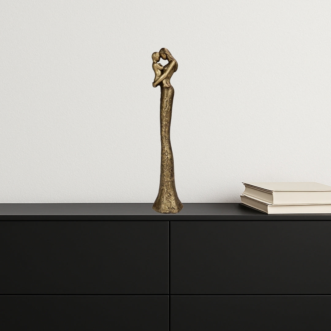 Figura moderna de madre con niño en dorado con grabado personalizado - altura 27 cm - regalo ideal para el Día de la Madre, cumpleaños o inauguración - estilo glamour con elementos en negro - polyresina