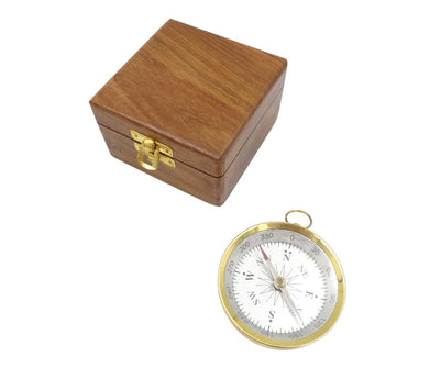 Brújula de Latón en Caja de Madera con Posibilidad de Personalización con Grabado - Regalo Elegante para Amantes de la Náutica, Diámetro 7,5 cm, Altura 1,5 cm