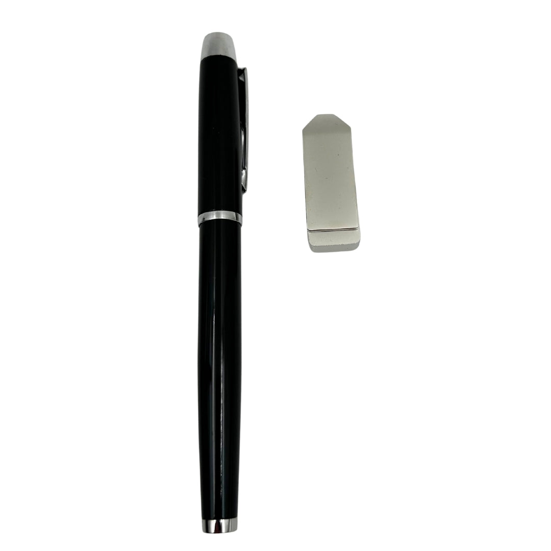 Elegante set de regalo premium con personalización – Cuaderno de cuero A5, bolígrafo y pendrive de 16GB en caja negro y dorado