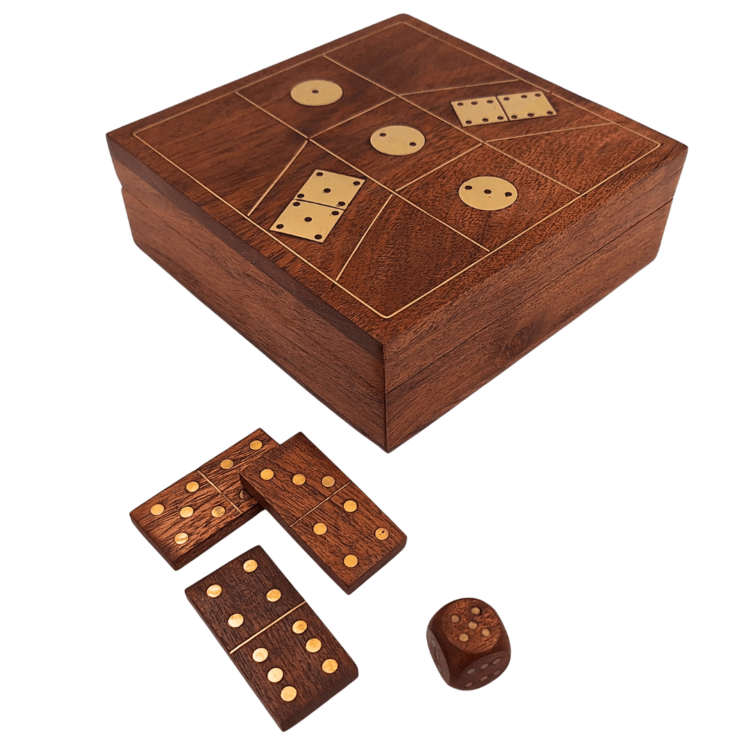 Elegante Set de Juegos en Caja de Madera con Grabado