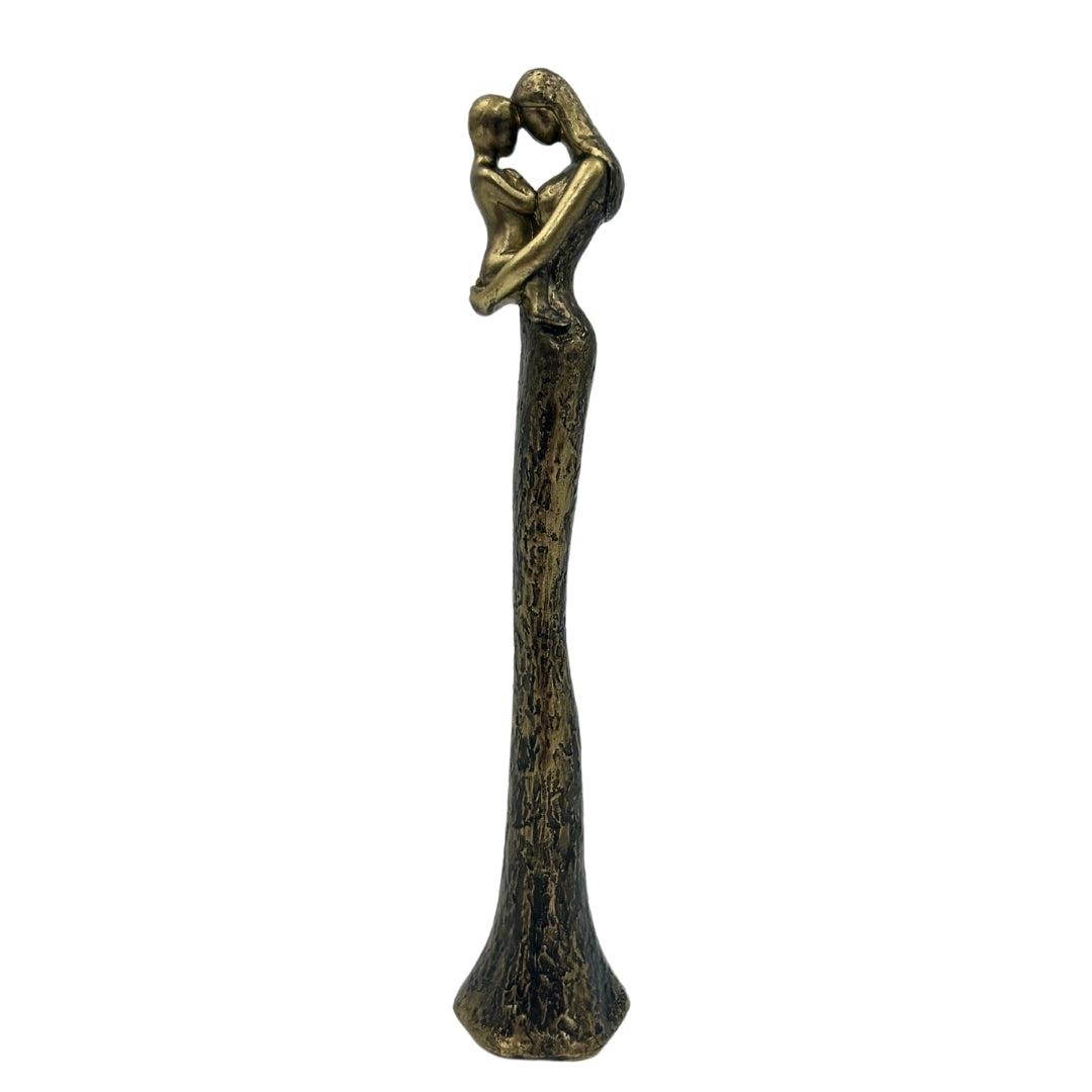 Figura moderna de madre con niño en dorado con grabado personalizado - altura 27 cm - regalo ideal para el Día de la Madre, cumpleaños o inauguración - estilo glamour con elementos en negro - polyresina