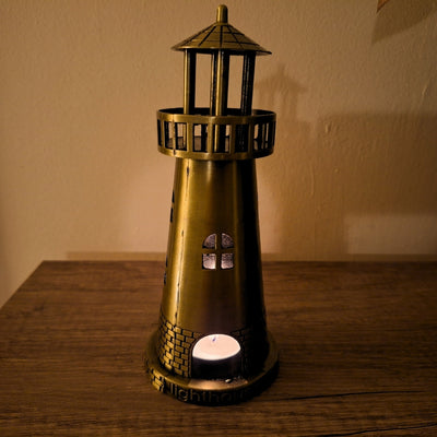 Faro portavelas para tealight de 18,5 cm en dorado antiguo con opción de grabado