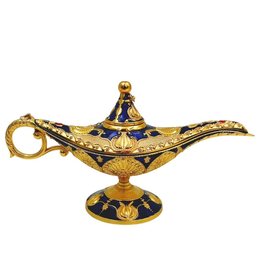 Lámpara de Aladino LABB con adornos metálicos en color dorado, azul marino oscuro, 22 x 7 x 11 cm