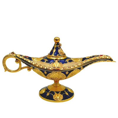 Lámpara de Aladino LABB con adornos metálicos en color dorado, azul marino oscuro, 22 x 7 x 11 cm