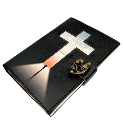 Cuaderno de cuero Cruz Religiosa Libro de Oraciones con grabado