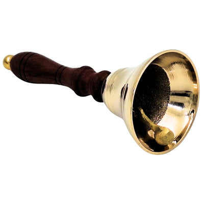 Campana de Mano de Latón con Mango de Madera Estilo Retro – Grabado Personalizado, Ideal para Regalo – Altura 16 cm, Diámetro 7,5 cm, Dorado y Marrón
