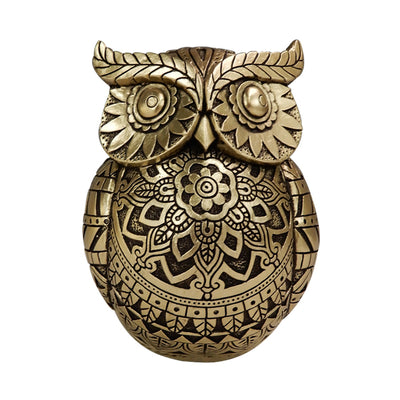 Búho de la sabiduría con posibilidad de personalización con grabado, decoración en color dorado y negro, altura 13,6 cm, regalo ideal para cualquier ocasión