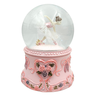 Bailarina de Ballet Bailando en Bola de Cristal de 15 cm con Grabado Personalizado - Elegante Caja de Música con Base Pastel y Melodía Lago de los Cisnes