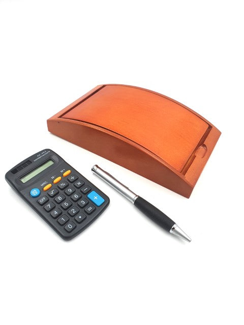 Bolígrafo y calculadora en elegante caja de madera G133H con forro crema, opción de grabado personalizado, ideal para regalo, dimensiones 210 x 120 x 40 mm