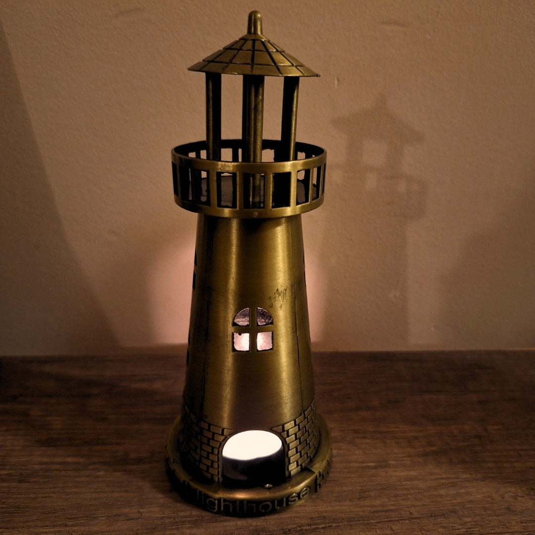 Faro portavelas para tealight de 18,5 cm en dorado antiguo con opción de grabado